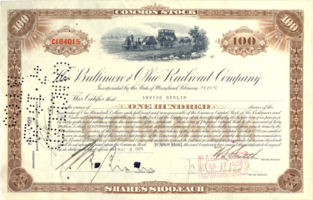 «Irving Berlin signed stock certificate»